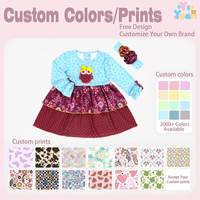 Robe à volants à manches longues avec applique hibou pour filles, avec bandeau floral assorti, robe patchwork à pois floraux pour enfants, collection automne