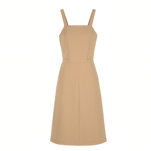 Beige Square Neck Spaghetti <b>Strap</b> Mini <b>Dress</b> Sleeveless Fitted A-Line Solid Color Casual Summer <b>Dress</b> - Product Image 2