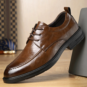 Men Leather Oxfords Round Toe Lace Up <b>Soft</b> Sole Wedding Dress <b>Shoes</b> Autumn Solid Color Business Formal Wear - Product Image 1