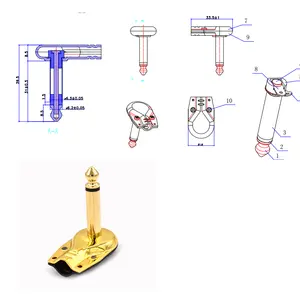 Enchufes de cable de guitarra Pastillas TRS Enchufes 6,3mm Macho Latón Chapado en oro