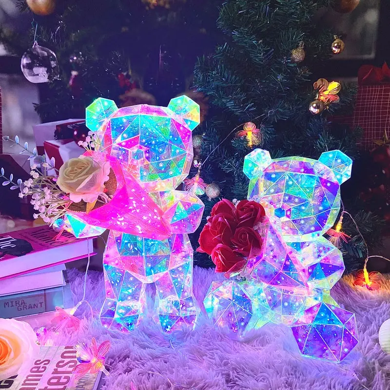 2024 neue Produkte für Valentinstag Weihnachts geschenk LED Rose Bär Geschenk Blume Teddybär mit Rose Realistic Rose Bär 30cm