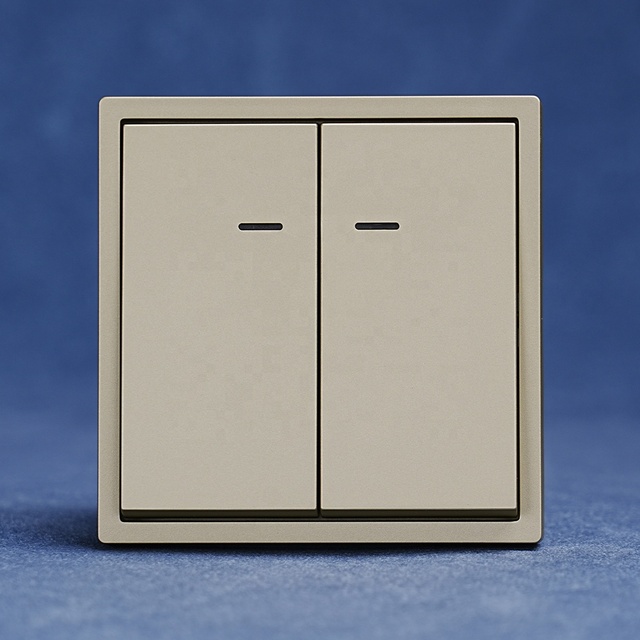2 Gang 1 Way on off Push Button Switch With LED Indicator Electrical Light Switch With Smooth Surface Panel 10A 220V