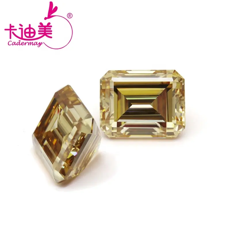 Cadermay 5x7mm 1ct 진짜 샴페인 컬러 Moissanite 다이아몬드 빈티지 쥬얼리 만들기 에메랄드 컷 느슨한 합성 Moissanite