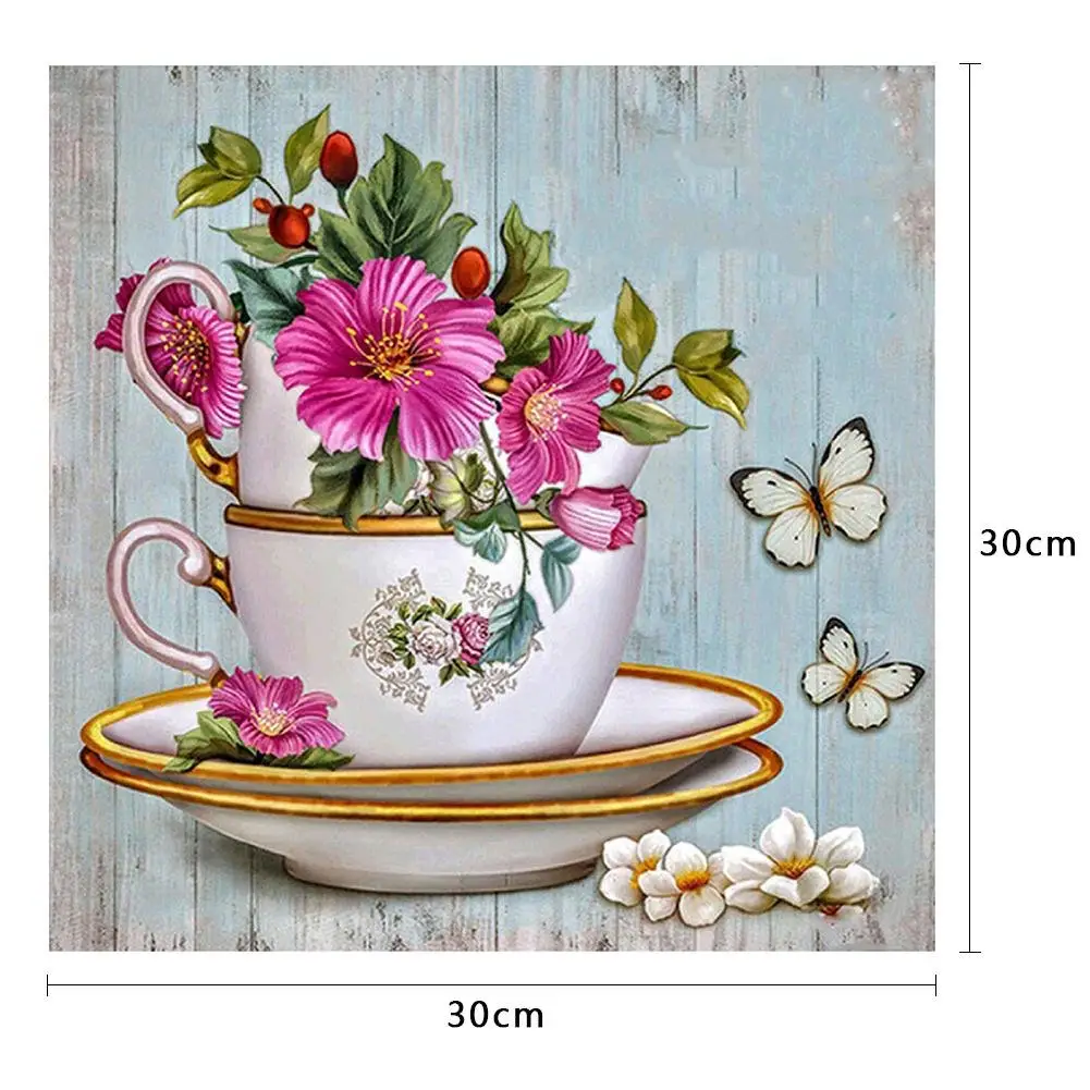 LS wholesale 5D diy diamond painting tea cups and flowers picture diamond cross stitch for adults children