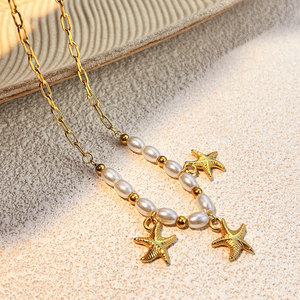 สร้อยคอจี้แฟชั่นฮาวายฤดูร้อน สร้อยคอเหล็กกล้าไร้สนิม 316L เครื่องประดับชุบทอง 14k 18k PVD รูปดาวทะเลสำหรับผู้หญิง - Product Image 3