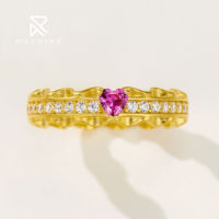 Rochime 18k plaqué or élégant doux coeur bonbon rose diamant bague en argent sterling 925 zircon cubique anneaux pour les femmes