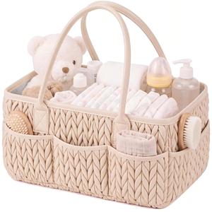 Nouvelle arrivée : Panier à couches pour bébé tressé et matelassé, grande capacité, multi-poches, organisateur de rangement portable pour la crèche, sac de transport - Product Image 1