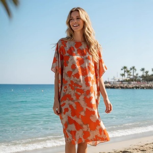 Abiti Kaftan alla Moda per Signore, Taglia Unica, in Raso Stampato, Vestito Lungo Africano con Foulard, Abaya per Donne - Product Image 1