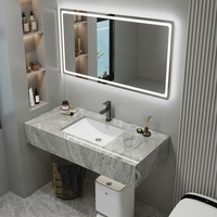 Ensemble de meuble-lavabo de salle de bain avec vasque en céramique et pierre de quartz, style moderne et minimaliste, lavabo sur mesure, miroir intelligent, robinet inclus