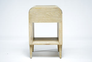 Petite <span class=keywords><strong>table</strong></span> de chevet moderne en chêne cérusé avec cadre arrondi et pieds coniques, tiroir simple pour appartement et hôpital - Product Image 6
