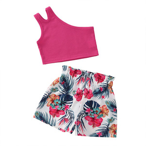 Conjunto Infantil 2022, Top sin Mangas con Tirantes y Estampado Floral, Pantalones Cortos de Poliéster y Terileno, Estilo Europeo y Americano - Product Image 3