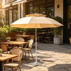 Parasol de plage à 2 niveaux en fibre de verre, résistant au vent, protection UV, abri extérieur pour cour et complexe hôtelier - Product Image 1