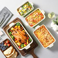 Casseroles en porcelaine Ustensiles de cuisson en céramique allant au four Ensemble de 4 moules à lasagne rectangulaires avec poignées 9.4/11.1/12.2/14.7 pouces