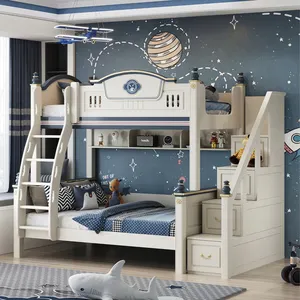 Moderne Kinder möbel Schlafzimmer Set Holz Schloss Etagen bett Kinder bett Jungen und Mädchen Bett mit Treppe Lagerung Schreibtisch Kleider schrank Rutsche