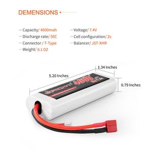 High quality Rechargeable RC Lipo battery 2 S 7.4 v 4000 mAh 50C for boat car RC toys RC models - Product Image 2