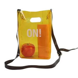 ISO BSCI — sac à main en PVC transparent avec impression personnalisée, fourre-tout jaune, à la mode, emballage cosmétique, seau transparent, usine