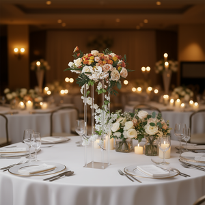 Support à fleurs en acrylique pour mariage, 31,5 pouces de haut, centre de table géométrique moderne, vase colonne pour décorations de table - Product Image 2