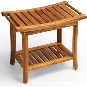 Siège de douche en teck avec étagère de rangement pour salle de bain 55,88x33,27x47,24 cm couleur naturelle - Product Image 1