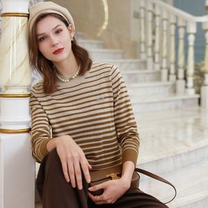 Vente flash <span class=keywords><strong>JLE</strong></span> JUNO Pull en laine pour femme Motif rayé Col rond Pull décontracté Rétention de la chaleur Manches longues Printemps Automne Hiver - Product Image 6