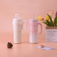 Vaso Térmico de Acero Inoxidable de Gran Capacidad con Asa, Triple Modo de Bebida: con Pajita, para Beber Directo y Boca Ancha, Aislamiento al Vacío, Taza de Viaje