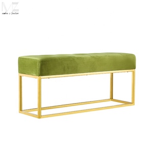 Banco Otomano Tapizado en Terciopelo <span class=keywords><strong>para</strong></span> Sala de Estar o Entrada, con Patas de Acero Inoxidable - Product Image 6