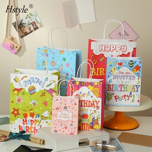Sacchetti regalo di carta Kraft di <span class=keywords><strong>buon</strong></span> <span class=keywords><strong>compleanno</strong></span> con manici diversi modelli colori assortiti sacchetti per bomboniere Goodie Bag HS228 - Product Image 1