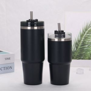 Gobelet isotherme en acier inoxydable à large ouverture de 30 oz avec poignée et couvercle à paille pour voiture, idéal pour les voyages en extérieur - Product Image 4