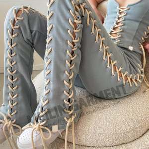 Conjunto de chándal con logotipo bordado personalizado, ajustado con cordón, rosa, conjunto de 2 piezas, conjunto de dos piezas sexy, ropa de mujer - Product Image 2