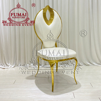Chaise de luxe en cuir avec cadre en acier inoxydable doré King Queen Bride Party Chaises de mariage blanches pour événement