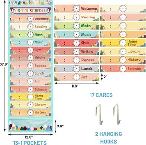Tabla de Horarios Escolar Reutilizable con 13+1 Bolsillos y 2 Colgadores, Tabla de Horarios Diarios para Oficina y Material Escolar - Product Image 2