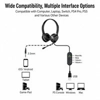 Auriculares USB para Oficina SY-G30C con Micrófono de Brazo Largo y Controlador de 40 mm para Call Center, Aprendizaje en Línea y Exámenes de Inglés