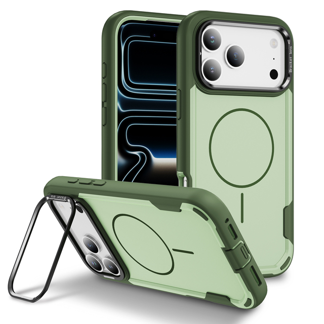 100% Fit Orange Kickstand Magnetic Shockproof TPU+PC Business Design Mobile Phone Case with Camera Protector for 17Pro