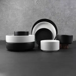 Matt Black And White Crockery Plates Retail On Website Or Plaza High End Stoneware Kitchen Plates Customized Logo Box Dinnerware