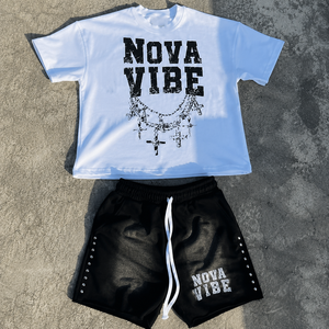 Conjunto de Camiseta y Pantalones Cortos para <span class=keywords><strong>Hombre</strong></span>, Estampado en Serigrafía, Estilo Vintage, Lavado Ácido, Alta Calidad, Venta al Por Mayor - Product Image 3