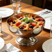 Bol à salade en acier inoxydable sur pied avec mini-fourchette en forme de cœur pour salade, fruits, desserts, collations, vaisselle de buffet