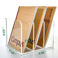 Organisateur de bureau en acrylique transparent à 3 compartiments, de luxe, de fabrication OEM, pour le bureau, l'école et la maison