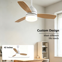 Ventilateur de plafond moderne blanc à dôme de 42 pouces avec 3 pales en chêne, éclairage LED 6 vitesses 3000-6000K, pour chambre à coucher, style nordique, ODM/OEM