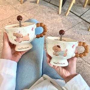 แก้วเซรามิกรูปสุนัขตัวเล็กน่ารัก พร้อมช้อนลายการ์ตูน เหมาะสำหรับอาหารเช้าหรือเป็นของขวัญ - Product Image 1