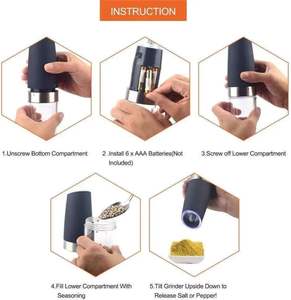 <b>Electric</b> Gravity Salt and <b>Pepper</b> <b>Grinder</b> Set Spice Jar Rechargeable Black <b>Pepper</b> Mill <b>Grinder</b> With Blue Light and Stand - Product Image 5