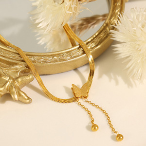 Collier papillon plaqué or 18 carats pour femmes, style coréen, bijoux élégants, cadeau - Product Image 1