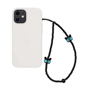 Phone Strap Black Evil Eye Flower Charm Beads Chain Cell Phone Case Lanyard Supplier Telephone Jewelry