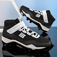 Chaussures de baseball mi-montantes pour hommes à lacets, 8 crampons en acier, pour softball, noir et blanc, grandes tailles européennes du 40 au 47, OEM