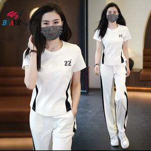 <b>Women</b> Casual Jogging <b>Running</b> Knit T-shirt Pant Sets Girls Female Summer Autumn Sports 2 Piece Sets - Product Image 2