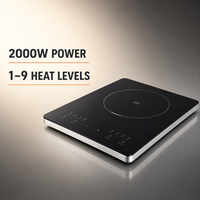 Cuisinière à induction portable multifonction intelligente haute puissance 2000W, 9 modes de cuisson, panneau en verre noir poli, cuisinière électrique pour la maison
