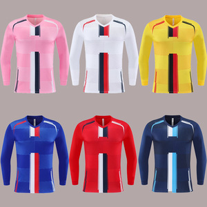 Camiseta de Fútbol de Manga Larga para Hombre, Cuello en V, Bloques de Color, Malla Transpirable, Ajustada, Manga Completa, Ropa Deportiva para Todas las Temporadas - Product Image 1