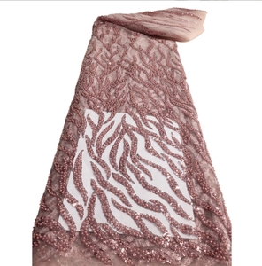 Merveilleux tissu de dentelle française écologique avec broderie de fleurs perlées et type de maille de perles - Product Image 5