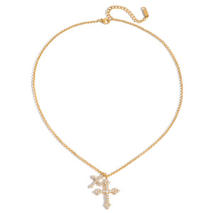 สร้อยคอรูปกากบาท ชุบทอง 18K สแตนเลสสตีล 316 ประดับเพชรทรงกลมเจียระไนแบบเหลี่ยม ดีไซน์เรขาคณิต เหมาะสำหรับใส่ทุกวัน เครื่องประดับสำหรับผู้หญิง - Product Image 5