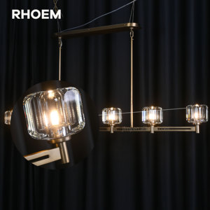 Lampadario Lineare RHOEM RH 72" con Cristalli K9 Artigianali, Struttura in Acciaio, Dimmerabile, Certificato UL, 110V, Altezza Regolabile - Product Image 5