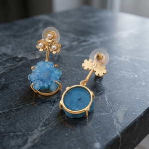 Pendientes de latón azul mate de moda para mujer con forma de gota de agua y estilo étnico, accesorio de joyería llamativo para boda - Product Image 1