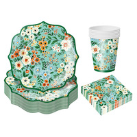 Nouvel ensemble de 2000 assiettes jetables biodégradables thème fleurs sauvages nordiques pour fête d'anniversaire